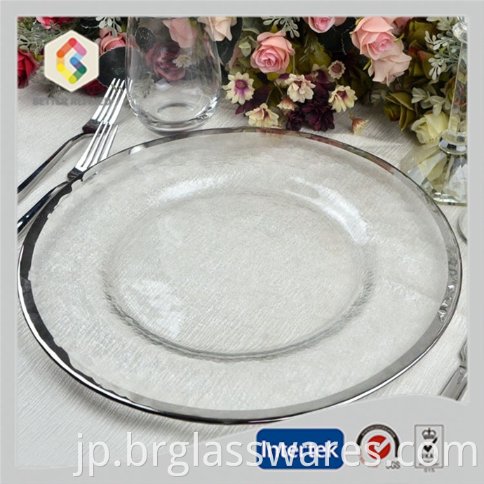 Gold And Silver RIm Wedding Crystal Glass Charger Plate